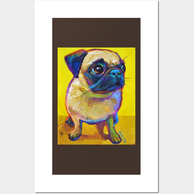 Adorable Pug Puppy on Yellow Wall Art by RobertPhelpsArt